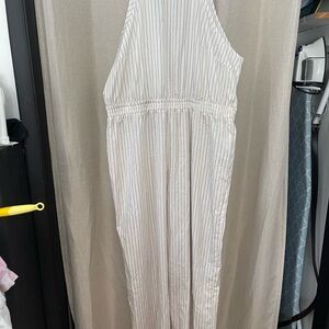 SHEIN White and Gray Striped Jumpsuit